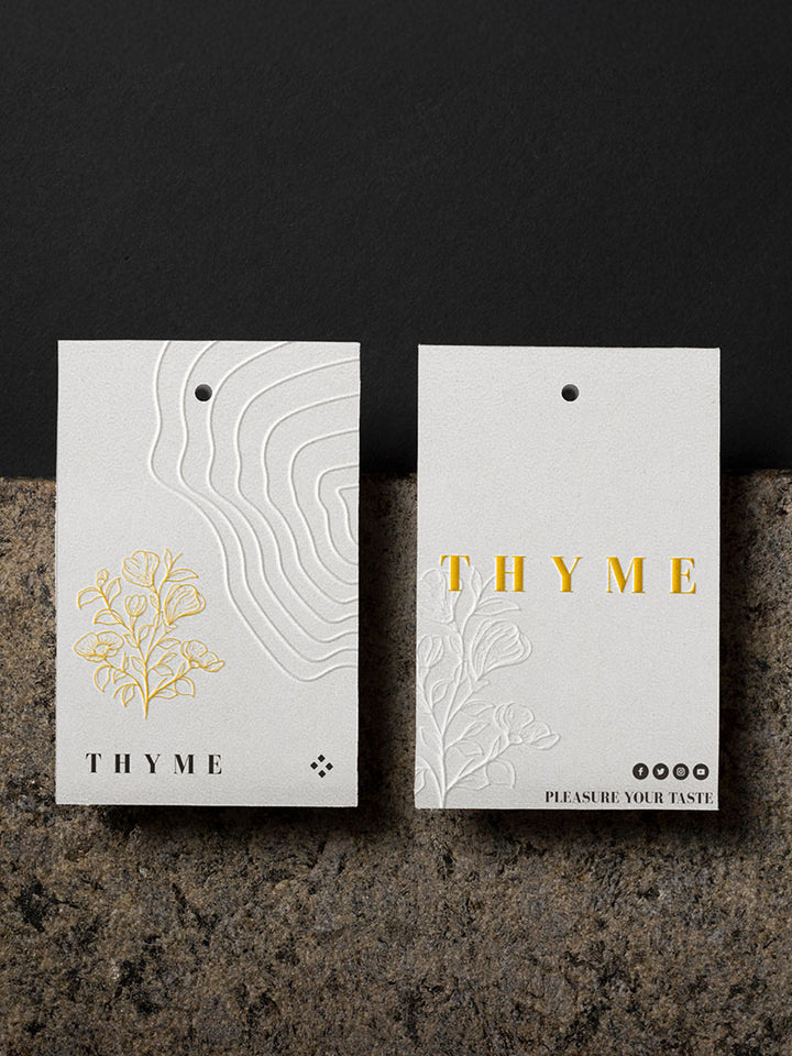 ECO-FRIENDLY CUSTOM EMBOSSED HANG TAGS WITH YOU LOGO.