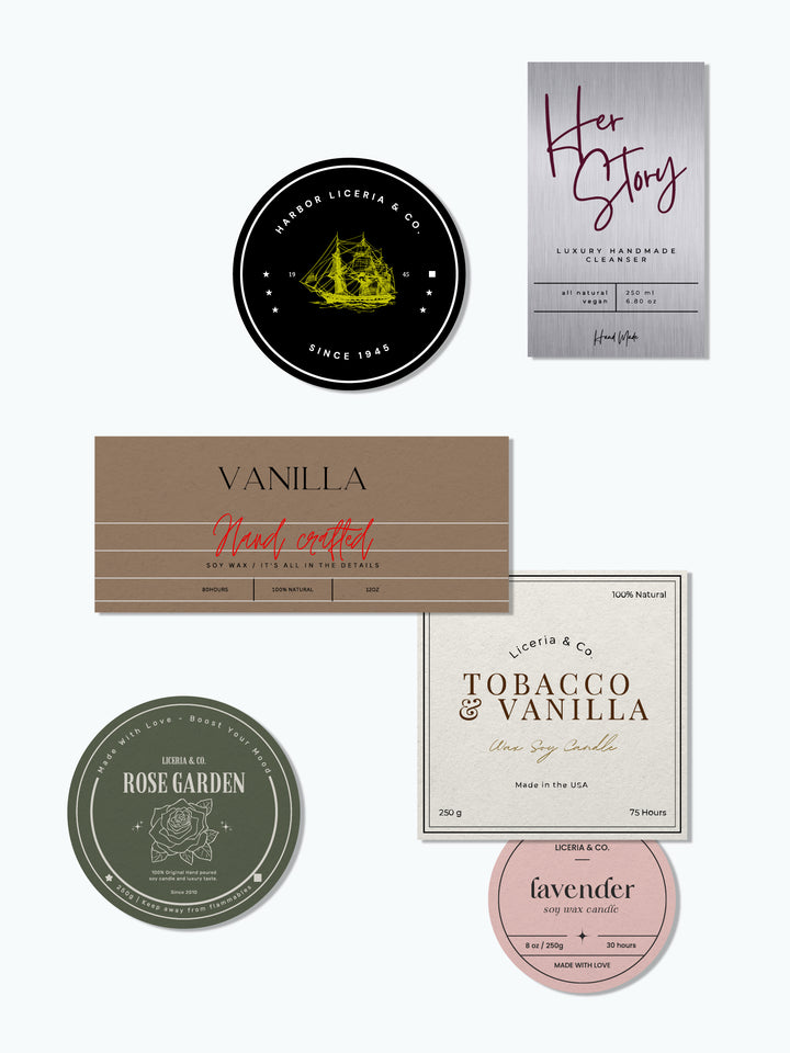 Custom Label for Candles, Perfumes, Jars & boxes with low minimums.