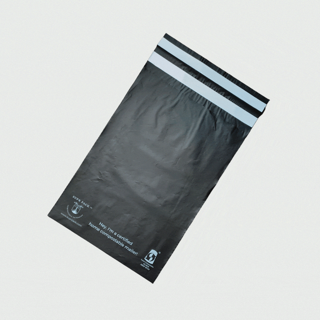 Black Custom Compostable Mailers with low minimums