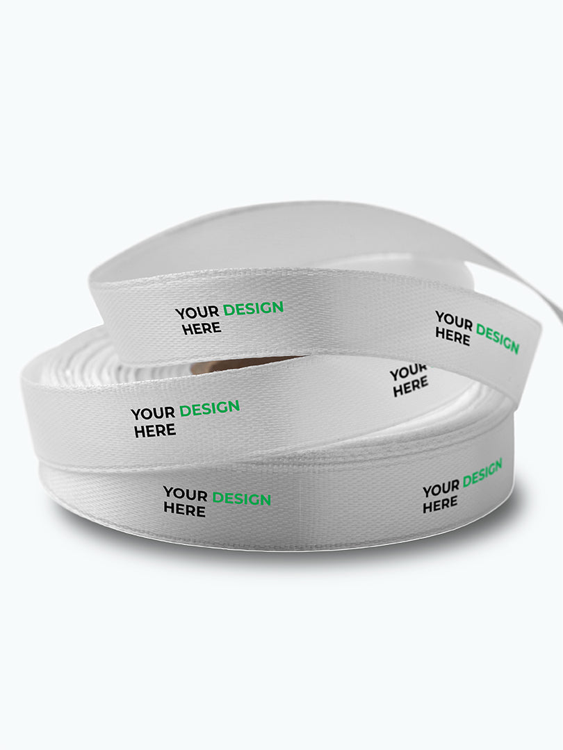 CUSTOM COMPOSTABLE RIBBON IN TWO COLORS. MOQ 2 ROLLS. W: 25mm X 100 Y