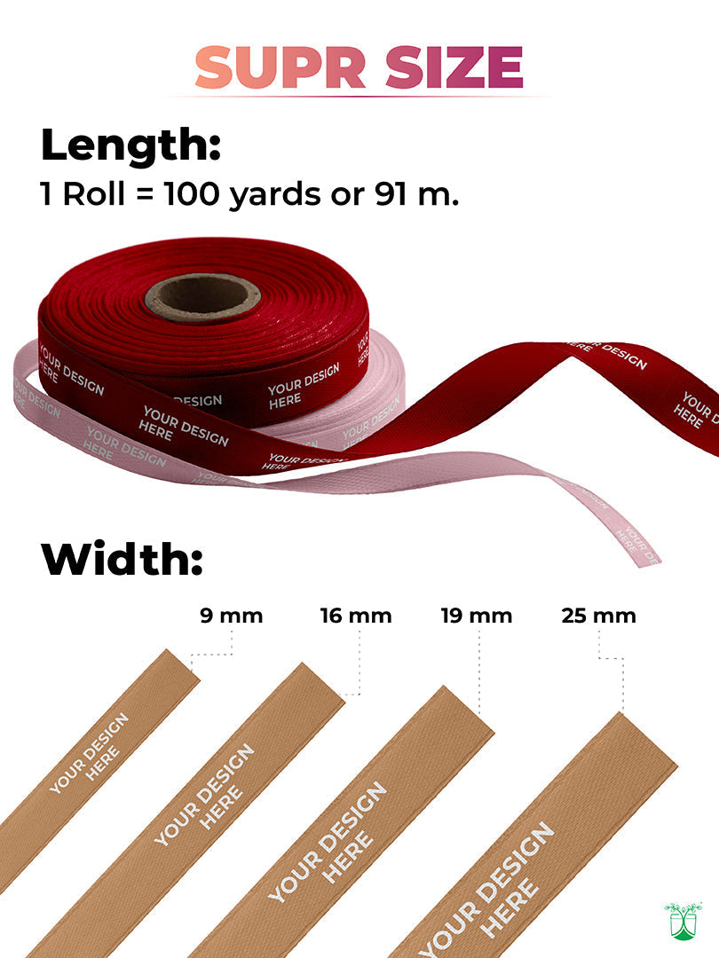 CUSTOM COMPOSTABLE RIBBON. MOQ 2 ROLLS. W: 19mm X 100 Y
